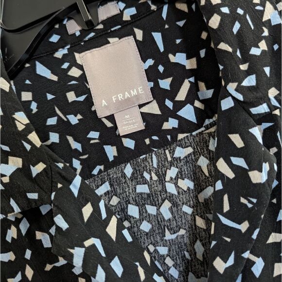 A-Frame Black gray blue confetti button down short sleeve shirt mens M Short - Picture 3 of 3